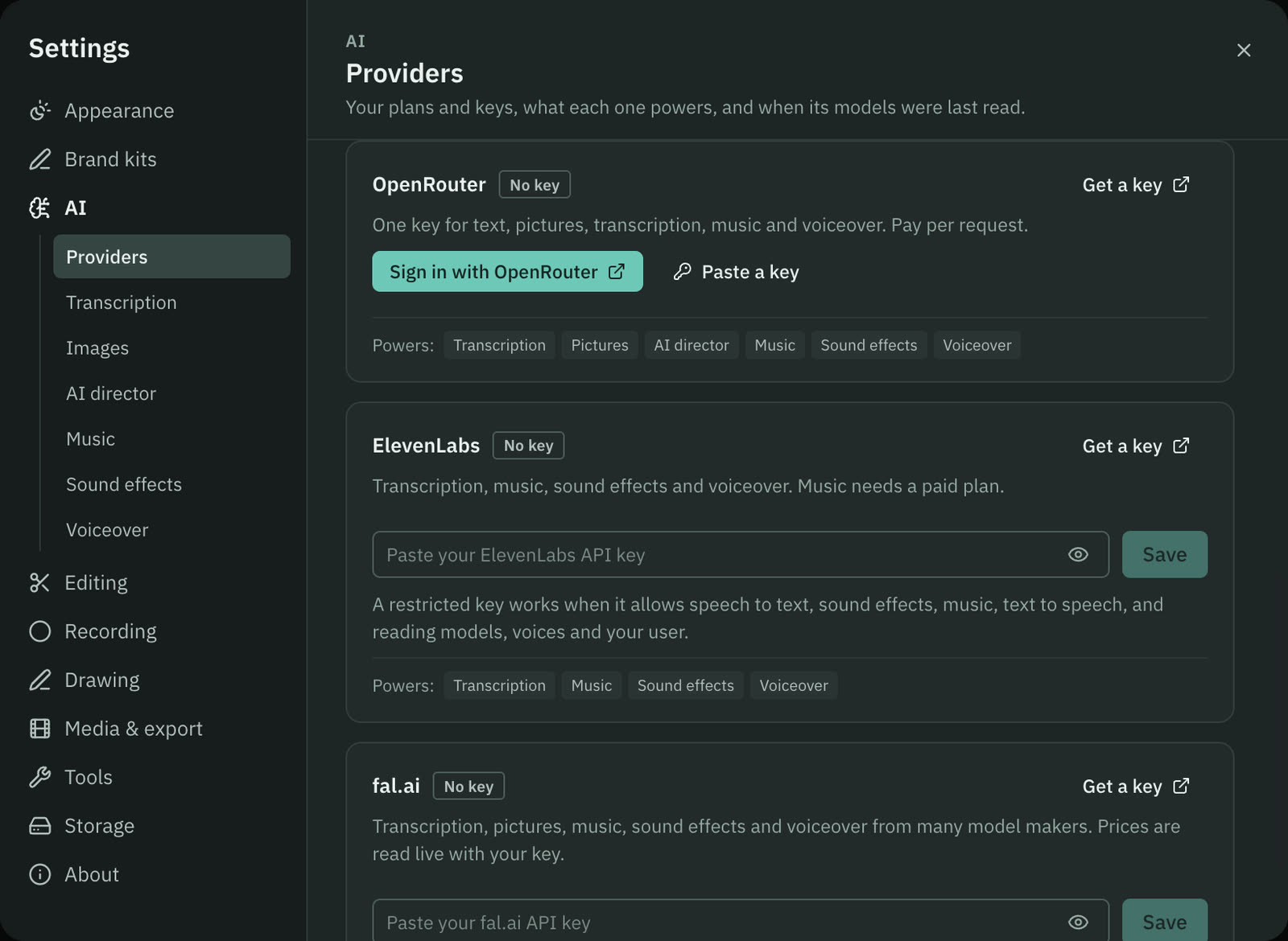 The key fields on the provider cards