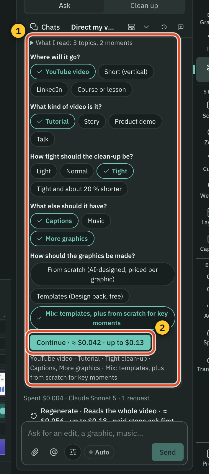 The director's questions and their answer options