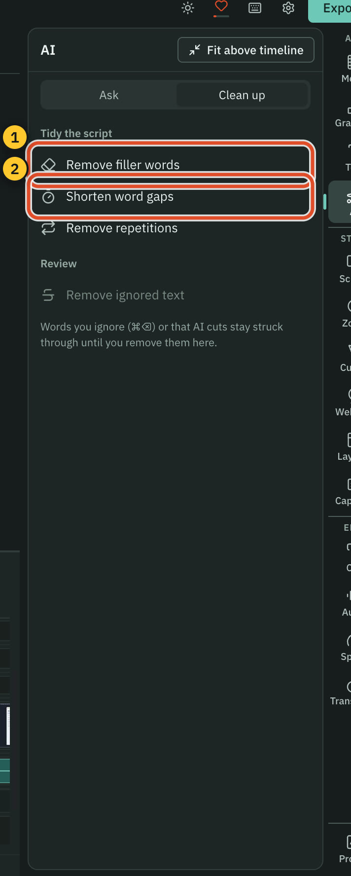 The filler bar and the list of pauses, ready to remove