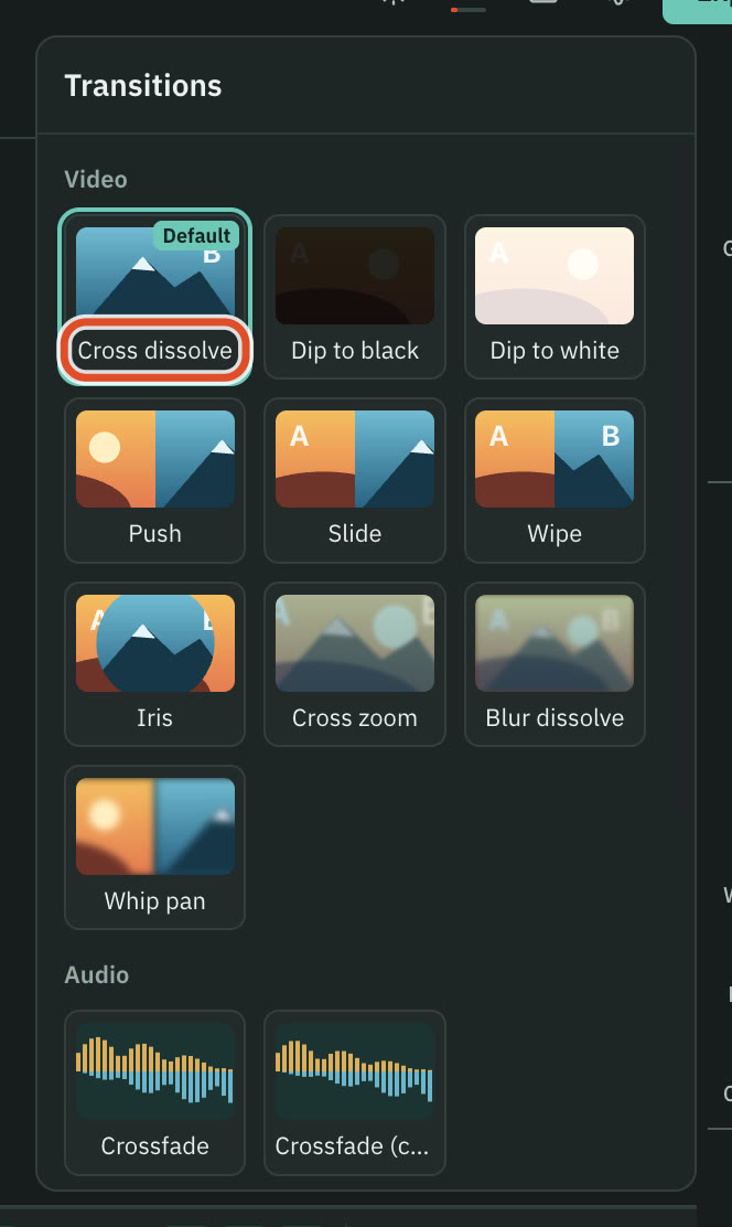 Pick a transition for a cut.