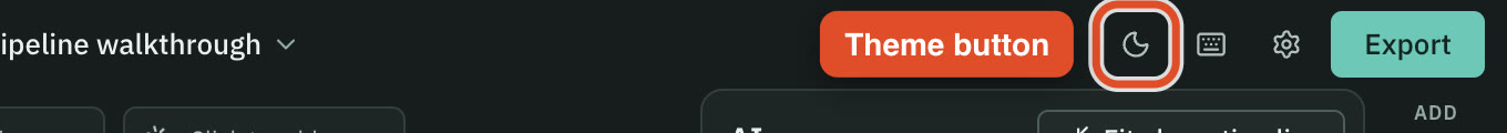 The theme button in the editor's top bar.