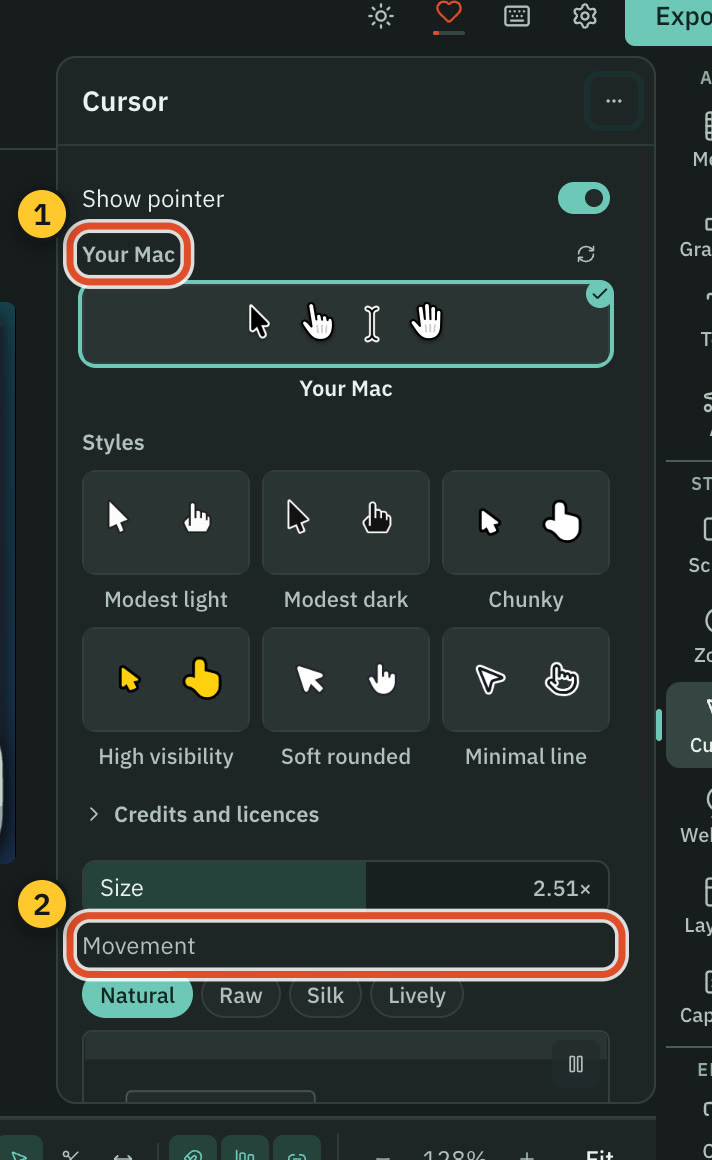The cursor panel