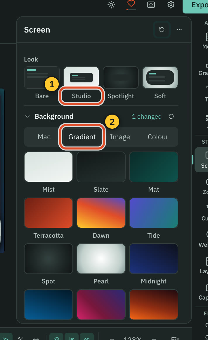 The screen look panel