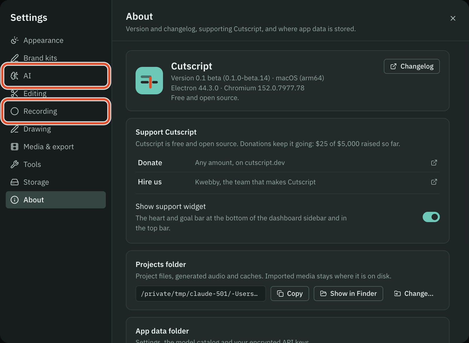 The settings dialog.